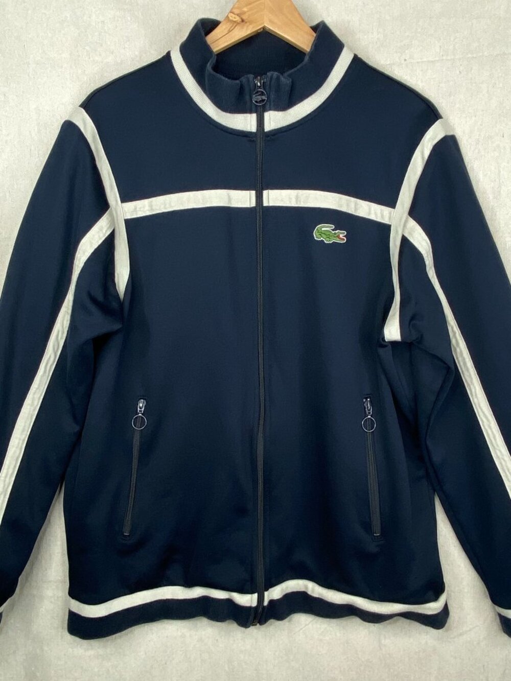 Lacoste Sport Full-Zip Track Jacket Men’s XL Size 6 Navy White Stripe VTG